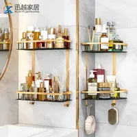 Bathroom Corner Shelves Black Gold Aluminium Double Triple Tier Shelf Shower Organizer CosmeticsHolder Hook Washroom Accessories
