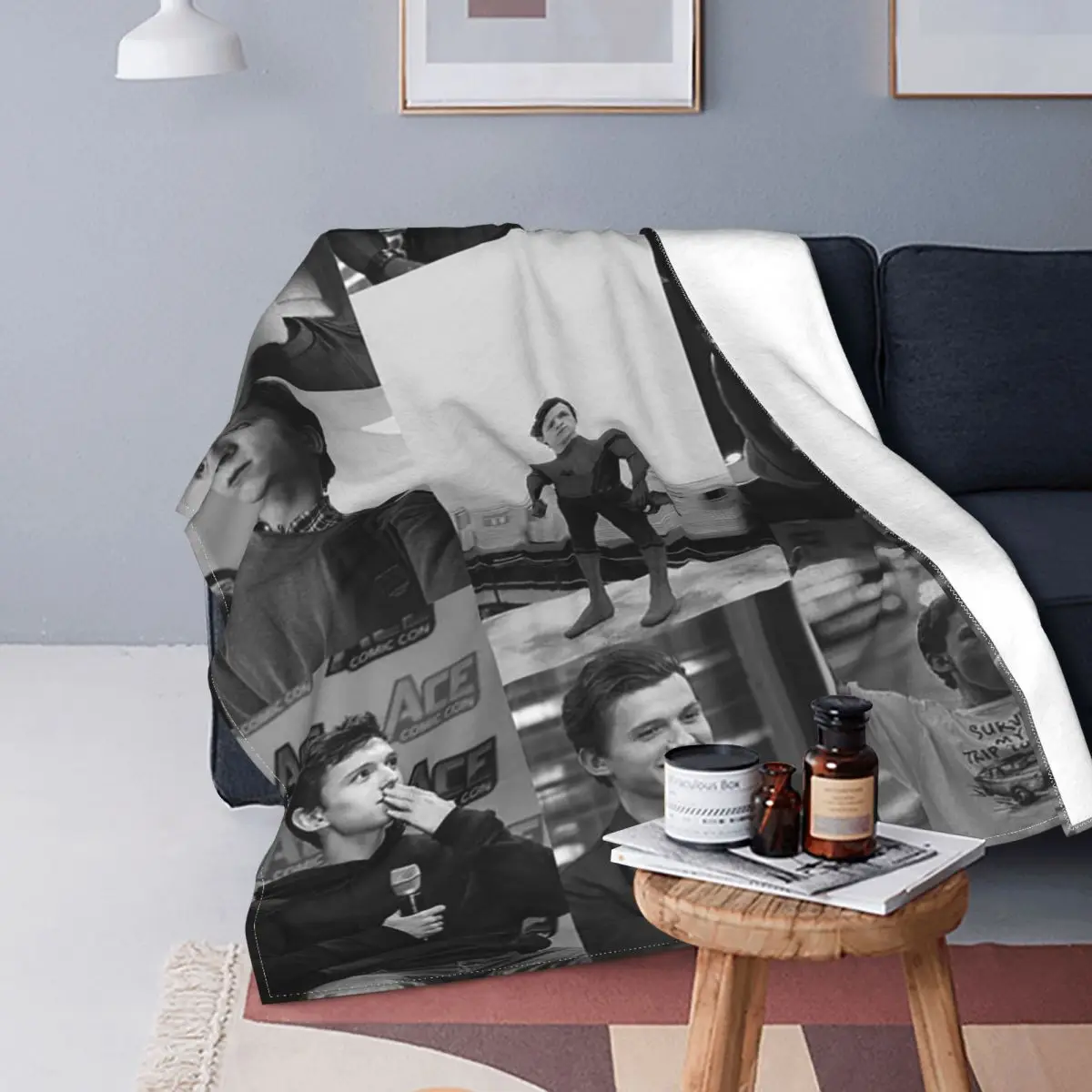 

Tom Holland Handsome Actpr Plaid Blankets Sofa Cover Flannel Decoration Lightweight Throw Blanket for Home Bedroom Bedding Throw