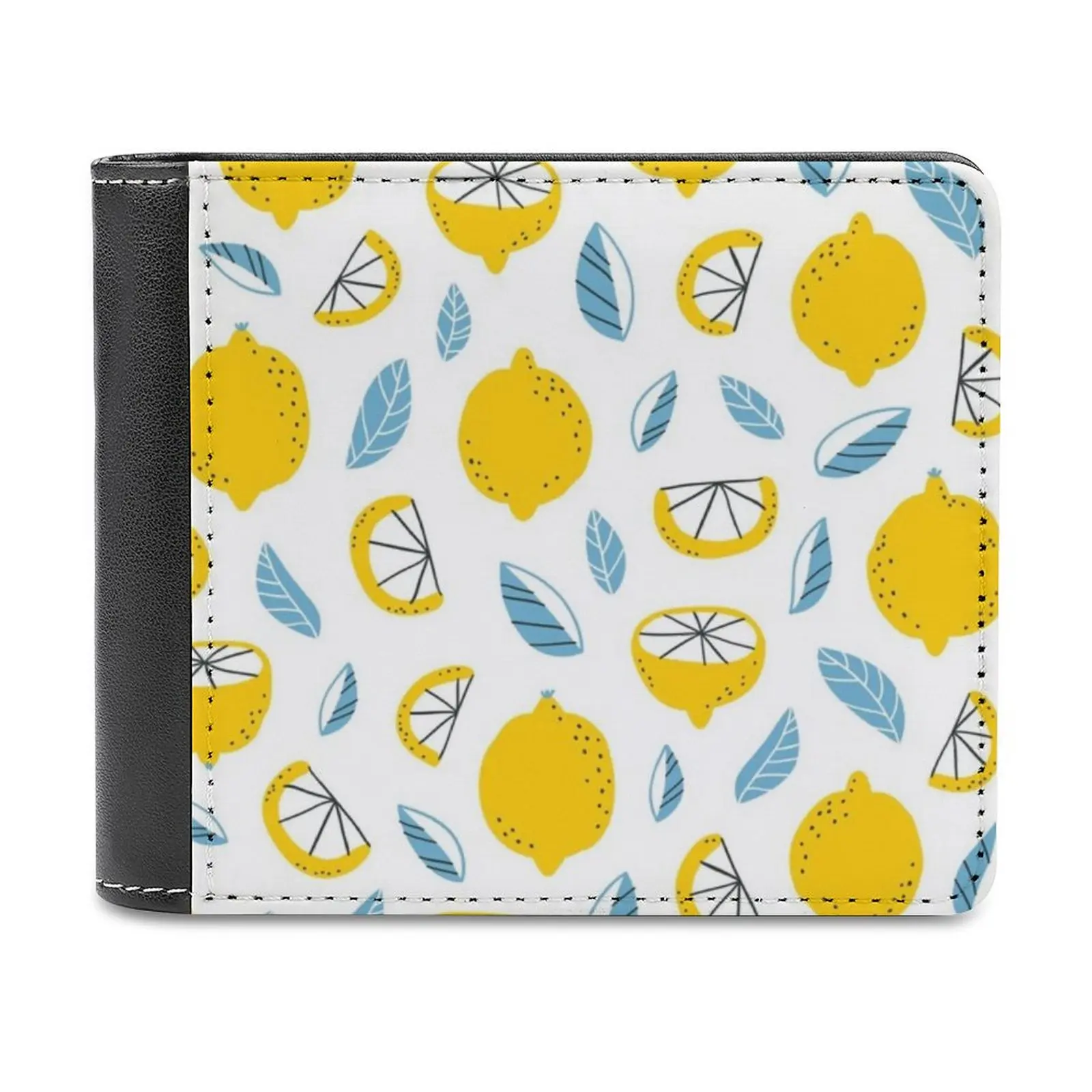 

Кожаный кошелек из лимона для мужчин, классический черный бумажник с держателем для кредитных карт, модный мужской кошелек с тропическим бесшовным рисунком из лимона и фруктов