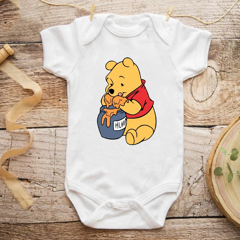 Winnie The Pooh Disney Bear Baby Bodysuit Newborn Short Sleeve Romper Toddler Boys Girls Jumpsuit Clothes Body Ropa Baby Onesies
