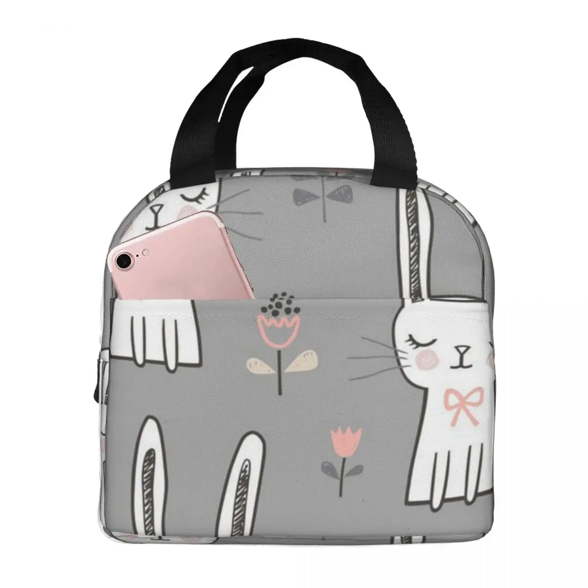 

Cute Bunny Rabbit Portable Insulated Oxford Lunch Bag Reusable Lunch Box Lunch Organizer Thermal Cooler Tote Bag