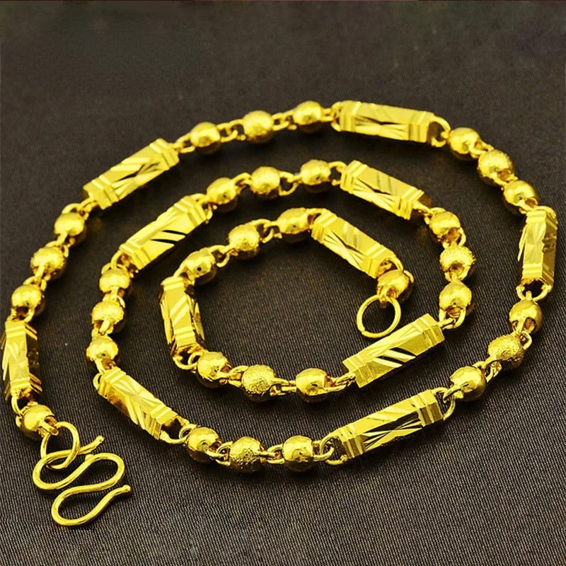 

24K Gold Men Necklaces Top Quality 6mm/7mm Width 55/60cm Gold Color No Fade Chain Necklaces For Male Jewelry Gifts