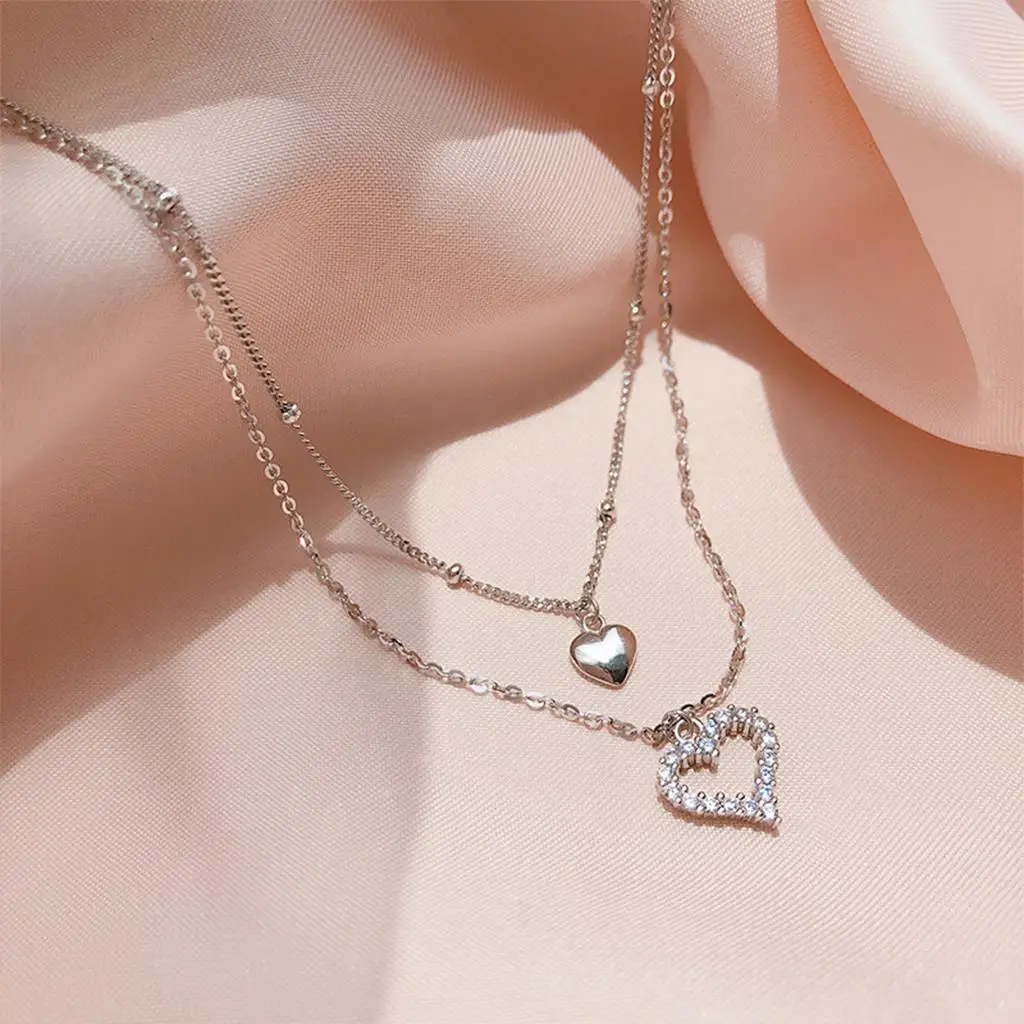 

925 Sterling Two Layers Pendant Necklace Clavicle Choker
