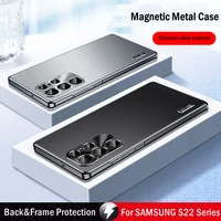ultra thin metal magnetic case for samsung galaxy s22 ultra s22plus border frame full cover lens protector s22 magnet case