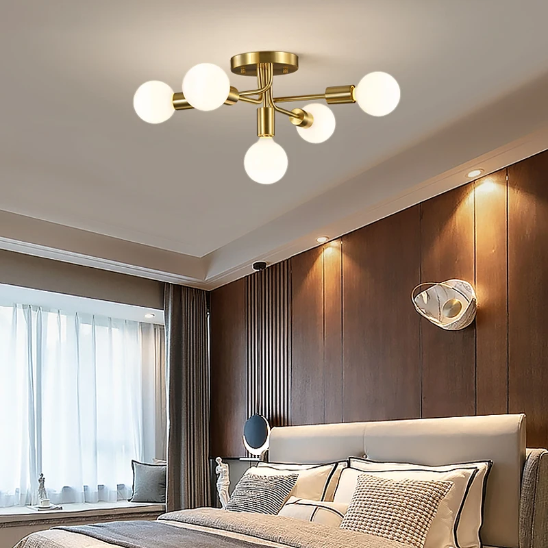 

Nordic Restaurant Ceiling Lamp Copper Design Bedroom Living Room Modern Creative Light Kitchen Ceiling Light Home Decor Fixture