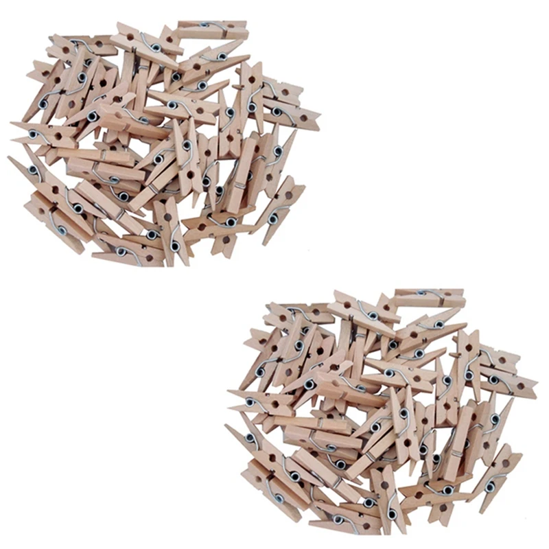 

200 Pcs 25Mm Mini Wooden Clip Natural Craft Pin Line Photo Baby