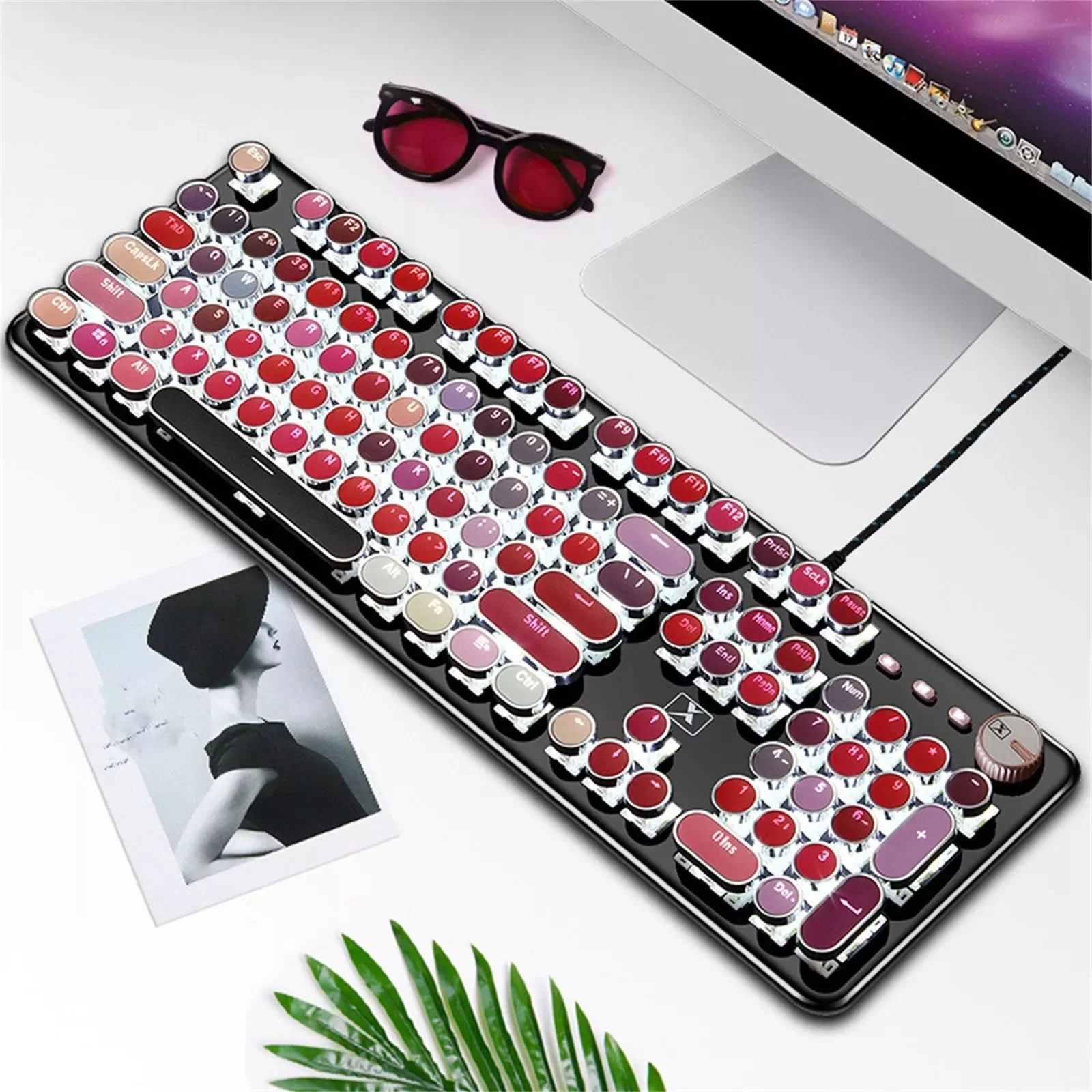 

Retro 104-key Keycap ABS Mechanical Keyboard Keycaps Lipstick Mixed Color Electroplating Backlit Keyboard Key Caps