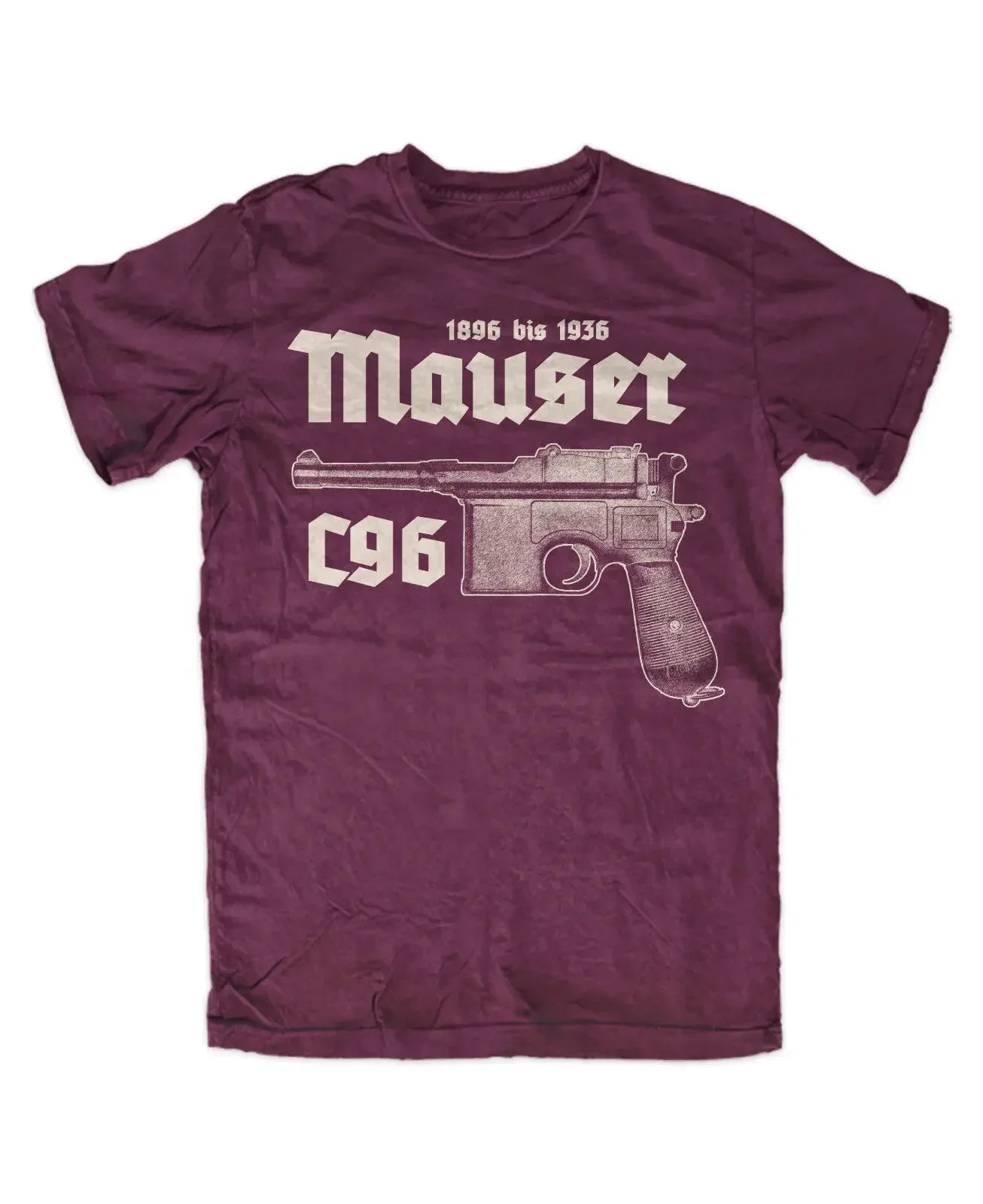 Футболка Mauser C96 бордовый пистолет 08 Парабеллум самозагружающийся Германия