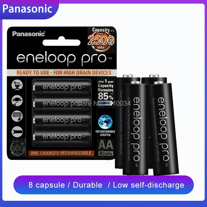 

8pcs Panasonic Original 2500mAh Batteries 1.2V NI-MH Camera Flashlight eneloop pro Toy AA Pre-Charged Rechargeable Battery
