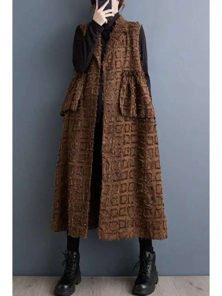 

Женский осенний кардиган без рукавов с отложным воротником, новинка 2023, уличная одежда, куртка, универсальный однобортный жилет средней длины