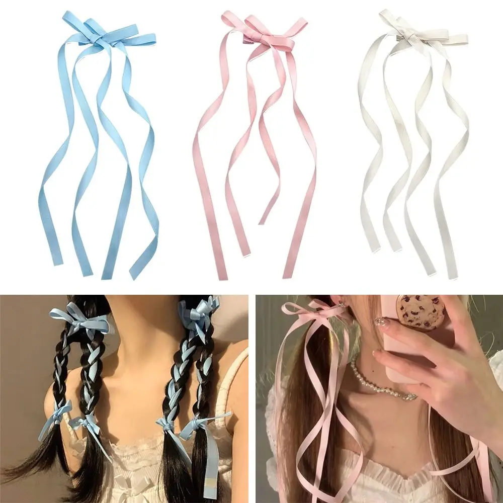 

10Pcs Korean Style Bow Ribbon Hairpin Kawaii Long Braided Ponytail Hair Clip Colorful Ribbon Headdress Girl