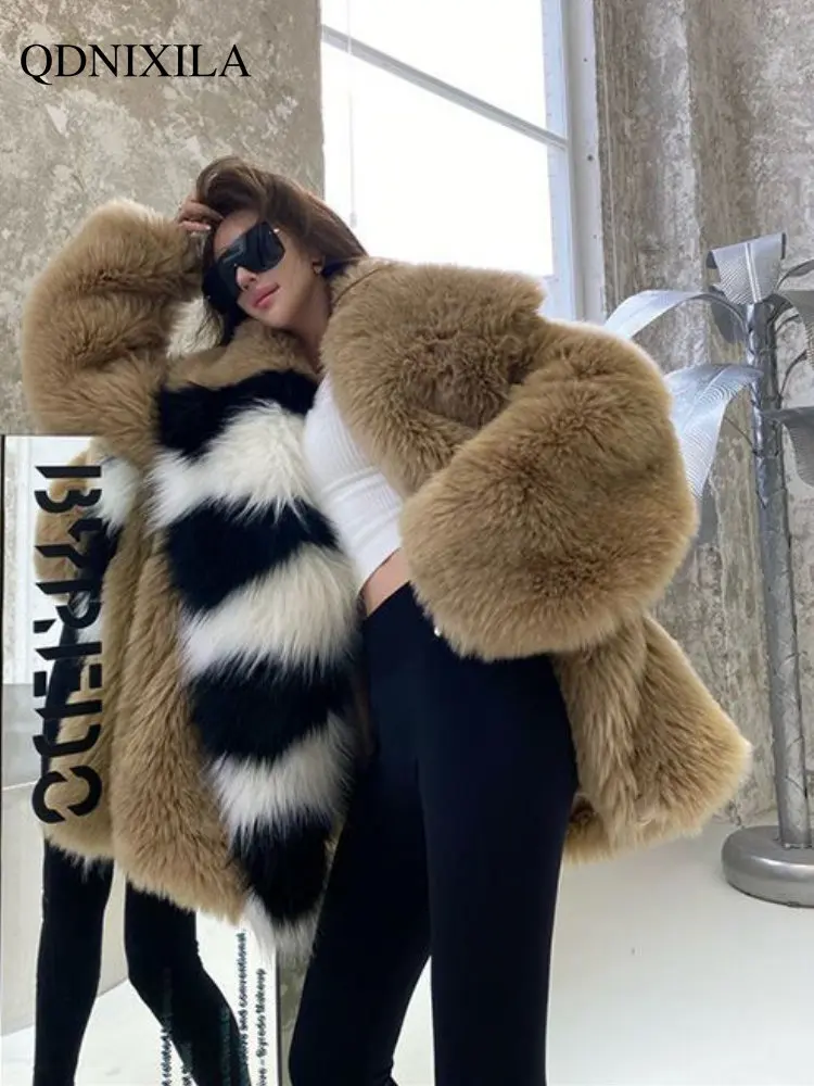 Winter Coat for Women Fashion Mid-length Big Fur Collared Hot Girl Fox Fur Imitation Fur Thickened Coat New In Outdoor Clothes