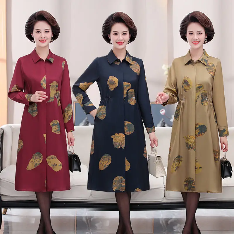 

Windbreaker Female New Spring Autumn Coat Outerwear Large Size 5XL Women Trench Coat Casual Printed Tops Mother Costume E188