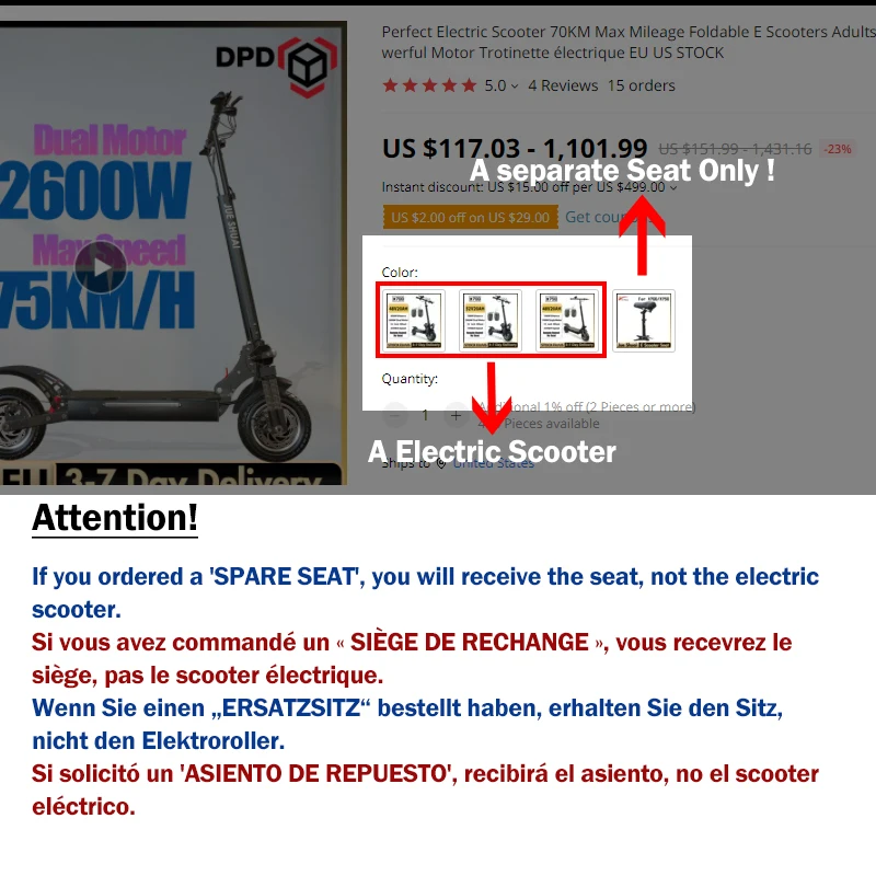$106.39 75KM/H Max Speed Electric Scooters Adults 2600W 52V Powerful Dual Motors E Scooter with 10'' Tire Folding Patinete Elétrico