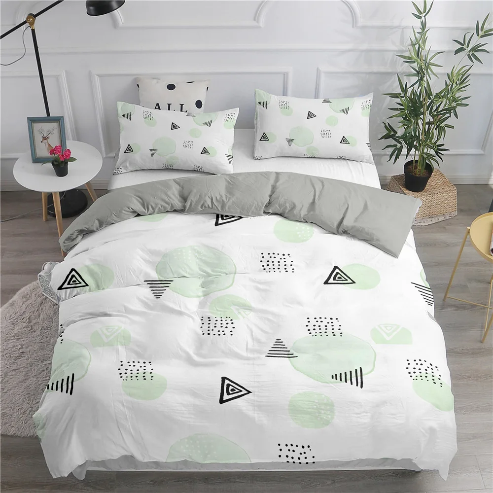 

Double Bed Set Minimalist Fresh Geometric Quilt Cover Bedroom Bedding Set Three-piece Single Queen King Size Luxury Duvet Cover