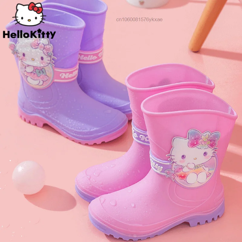 Cartoon Sanrio Hallo Kitty Kinder Regen Schuhe Nicht Slip Wasserdichte PVC Gummi Kleinkind Kinder Kawaii Grafik Regen Stiefel Mädchen Jungen