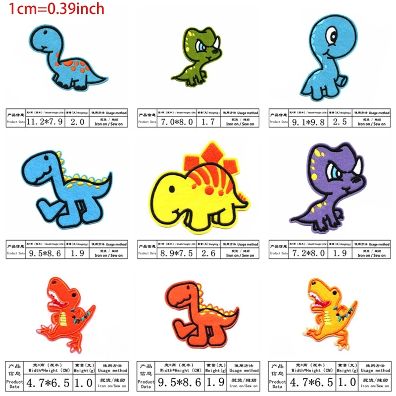 

H9ED 14Pcs/Set Assorted Colorful Cartoon Dinosaur Sew/Iron On Appliques Embroidered Patches DIY Craft Decorative Badge for Kids