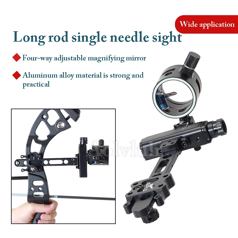 

Archery Compound Bow Sight Arrow Aiming Single Needle Long Rod Sight Four-Way Fine-Tuning With Built-In Aiming Light