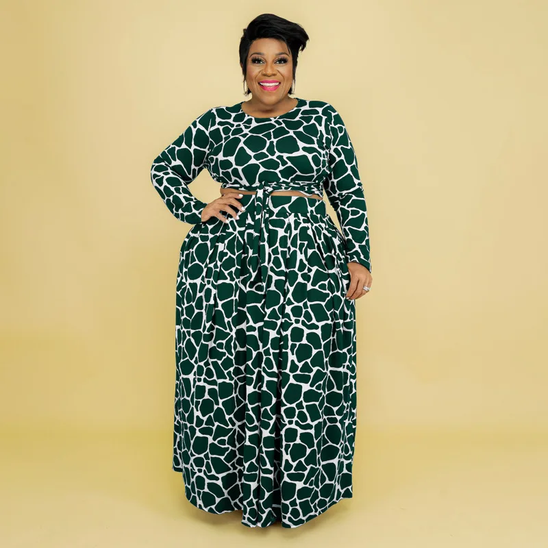 Plus Size Women's Two-piece New 2022 Autumn and Winter Printed Fashion Casual Suit Temperament Commuter Elegant Trousers