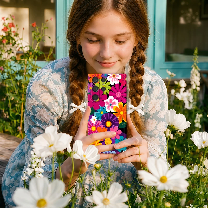 Чехол для телефона с цветочным рисунком для Samsung Galaxy S21 S24 FE S23 Ultra S25+ S20 S22 5G S26 Plus, защита объектива, жесткий корпус из поликарбоната (art.: 3920db5834713) - 3920db5834713