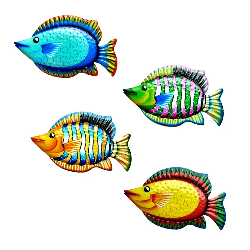 

Metal Fish Hanging Wall Decor Art Bathroom Bedroom Sculpture Ornament for Garden Pool Patio Indoor Outdoor Decoration