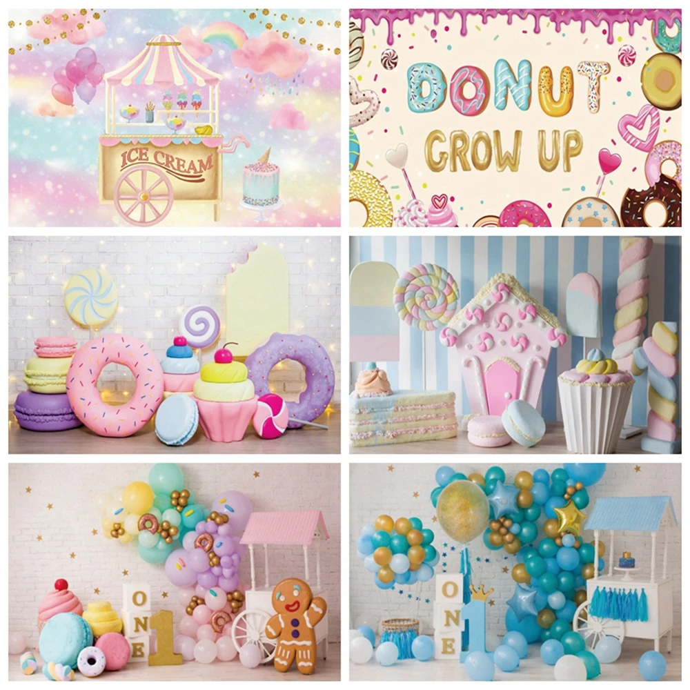Фон для студийной фотосъемки с изображением мороженого пончиков детского дня