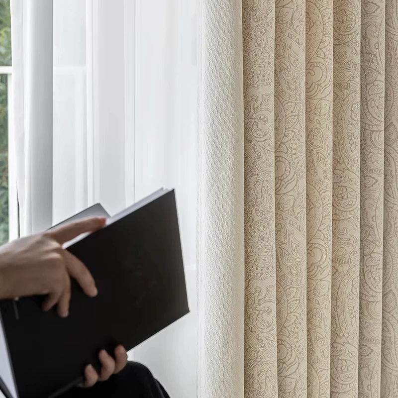 YOULING Жаккардовые шторы из полиэстера кремового цвета |