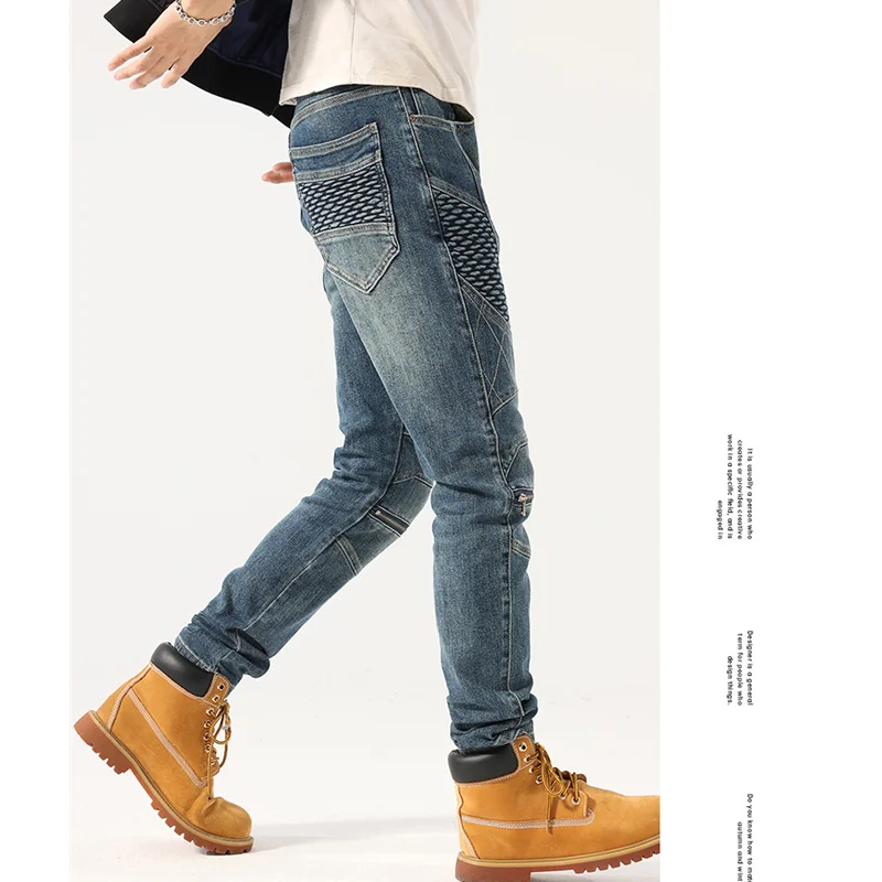 Streetwear Men 2022 New Pattern Vintage Small Straight Cylinder Self-cultivation Blue Temperament Jeans Autumn and Winter Female