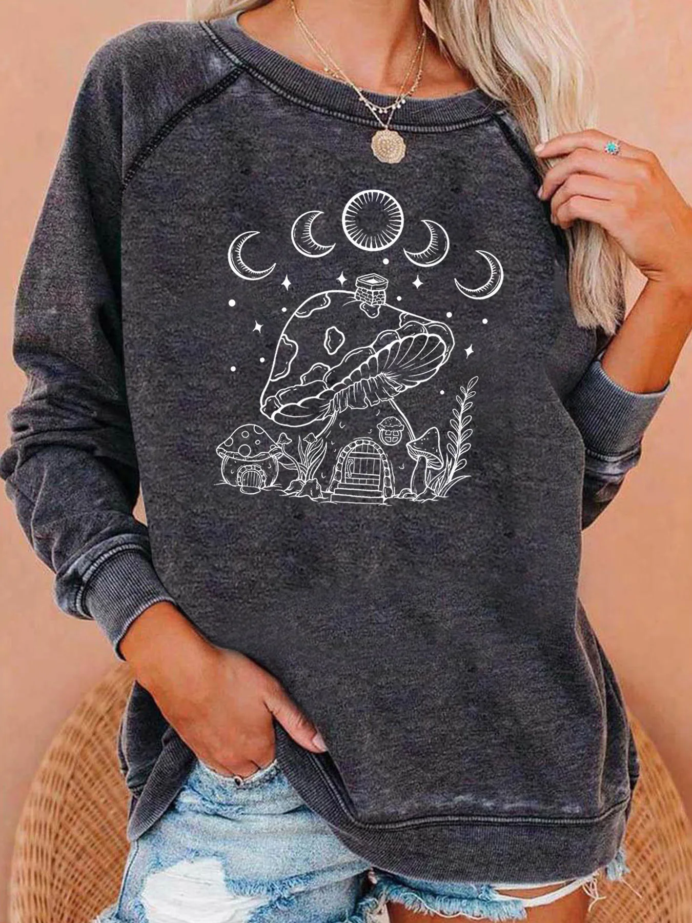 

Женский свитшот с длинным рукавом, с круглым вырезом