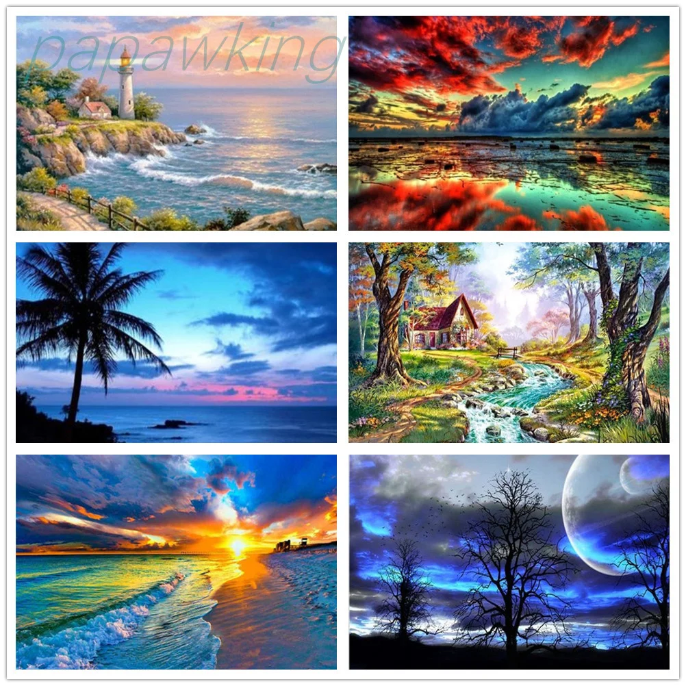 

Diy Scenic Diamond Painting Full Diamond Forest Seaside Scenery Cross Stitch Kit Art Home Decoration Rhinestone Stickers