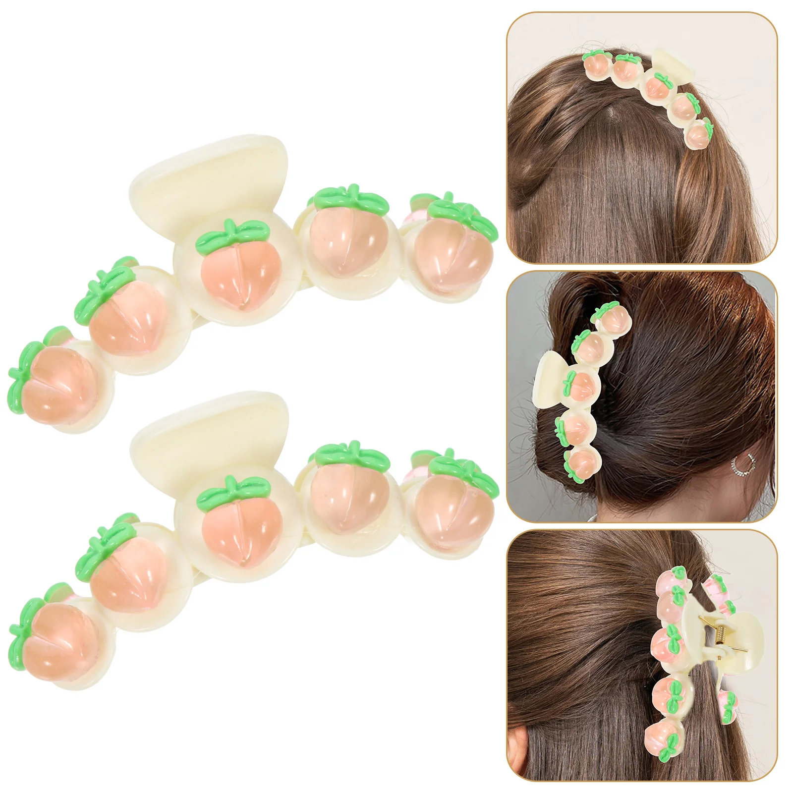 

2 Pcs Hairpin Fruit Clips Clamp Claw Barrette Japanese Bath Jaw Resin Shower Miss Makeup