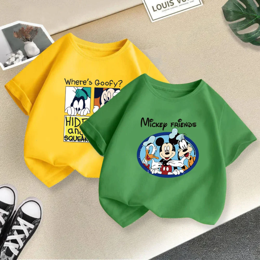 

Summer Short Sleeve Disney Mickey Minnie Mouse Print T-shirts for Boys Girls 2-13 Years Children Kids Cartoon Pattern Tops Tees