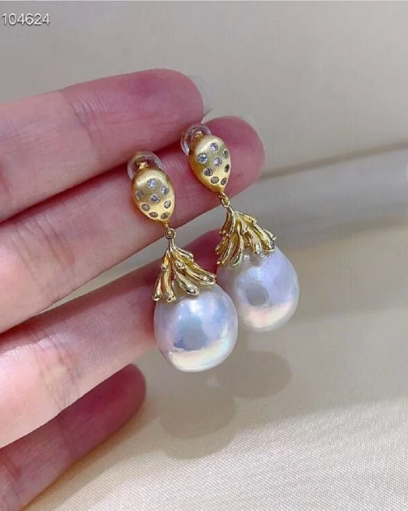 

Gorgeous giant AAAA 10-11mm South China Sea drop white pearl pendant earrings 925S