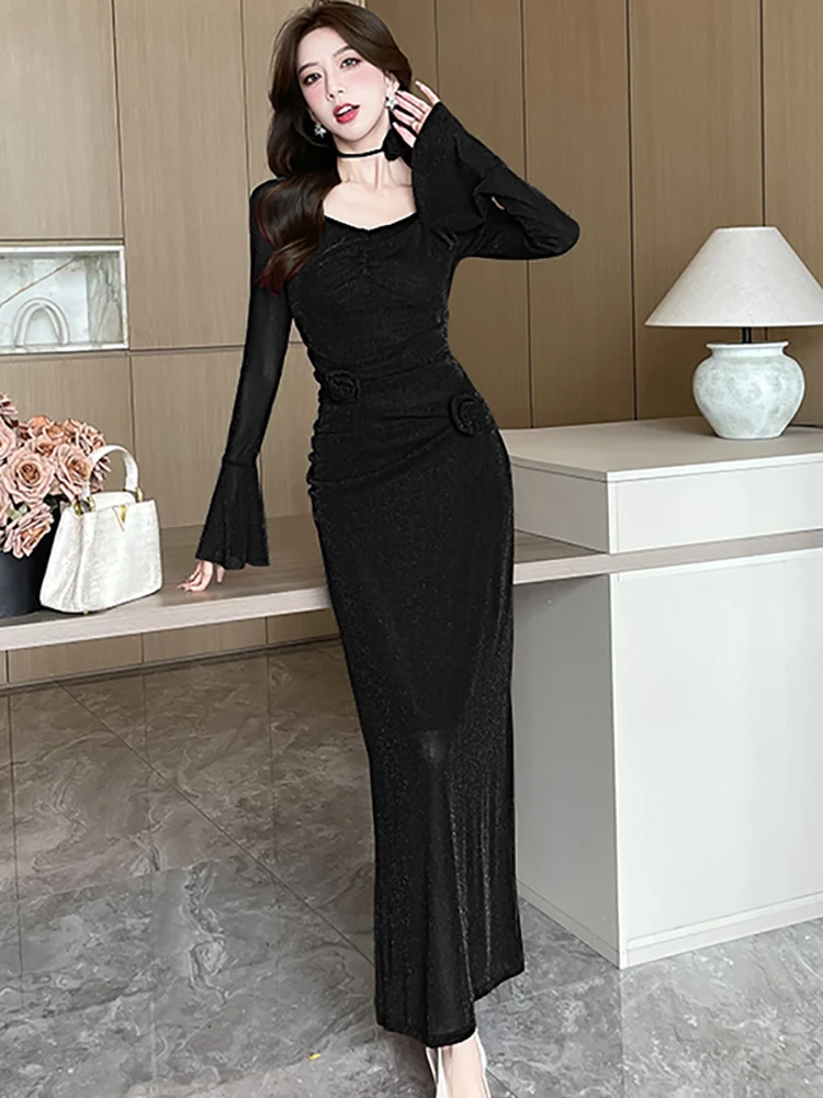 Женское фиолетовое яркое шикарное сексуальное длинное платье с квадратным