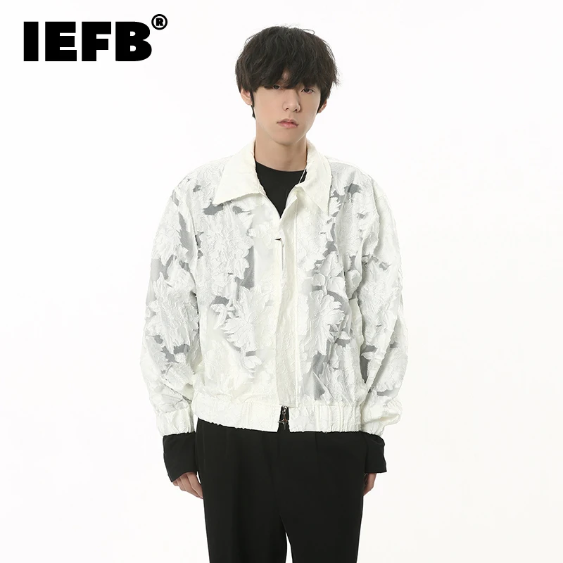 

IEFB Men's Translucent Jacket Coat 2023 New Loose Short Outerwear Fashion Printing Casual Streetwear Perspective Clothing 9C1841