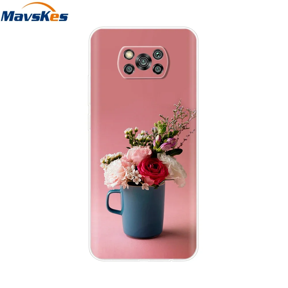 Чехол для Xiaom Poco X3 мягкий чехол из ТПУ с изображением цветов
