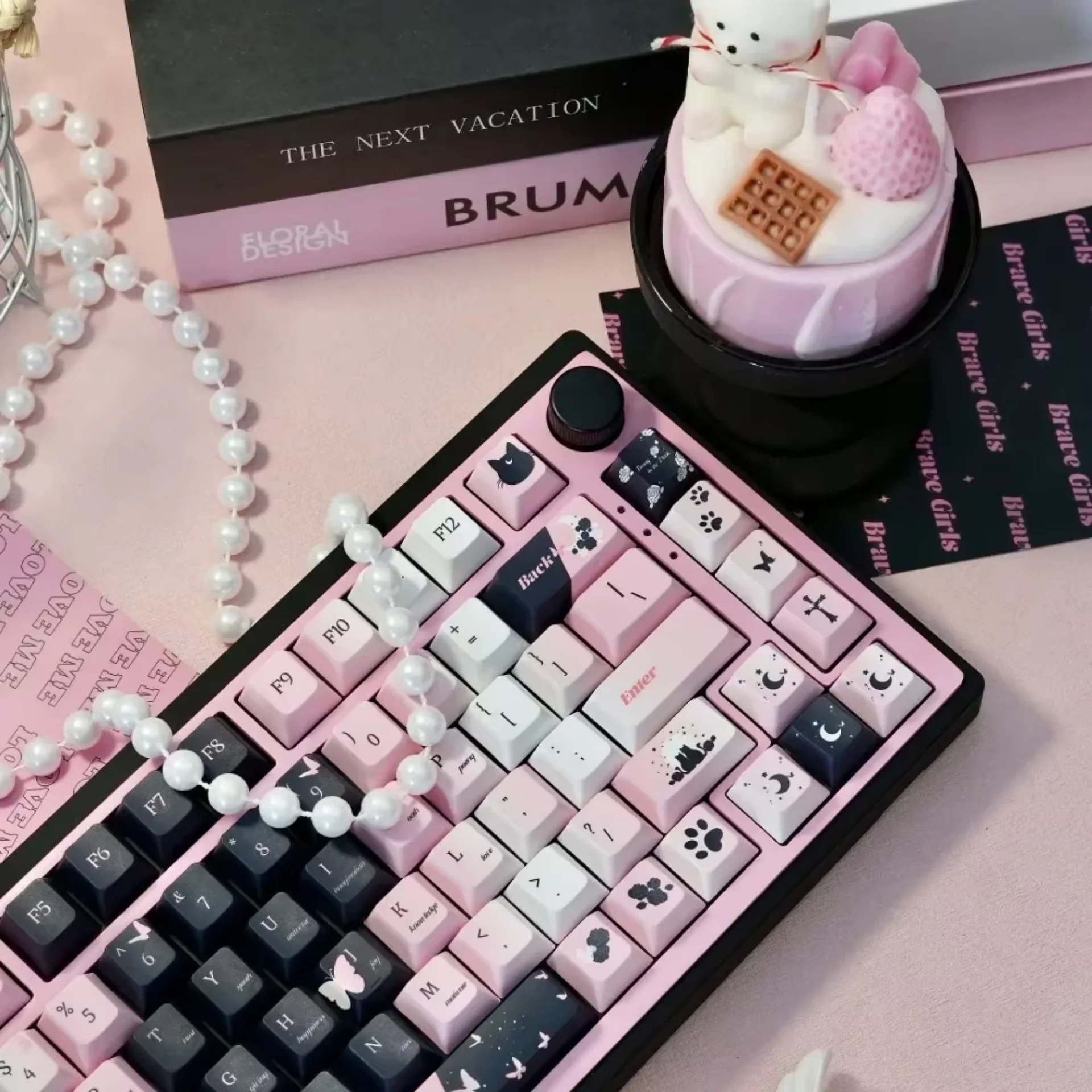 Механическая клавиатура 131 клавиши вишня черная роза колпачок клавиш PBT для