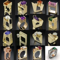hoyon 14 k gold color rings pure for woman original mens ring gold inlaid colorful gem geometric ring jewelry free shipping