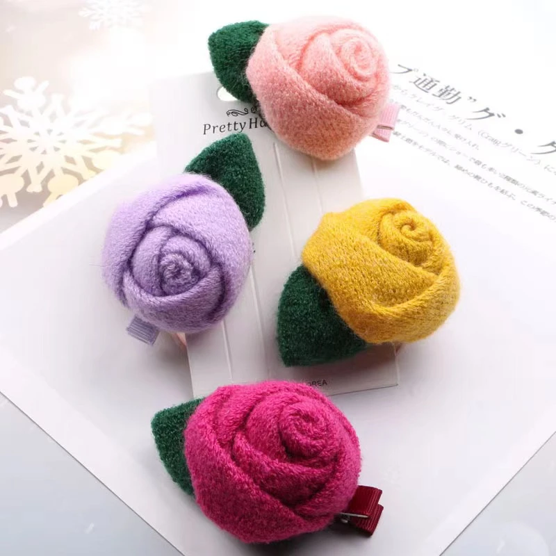 

10Pcs/Lot Wool Rose Flower Hair Accessories Handmade Rolled Rosettes For Hair Clip Baby Girls Hair Barrette Kids Headdress