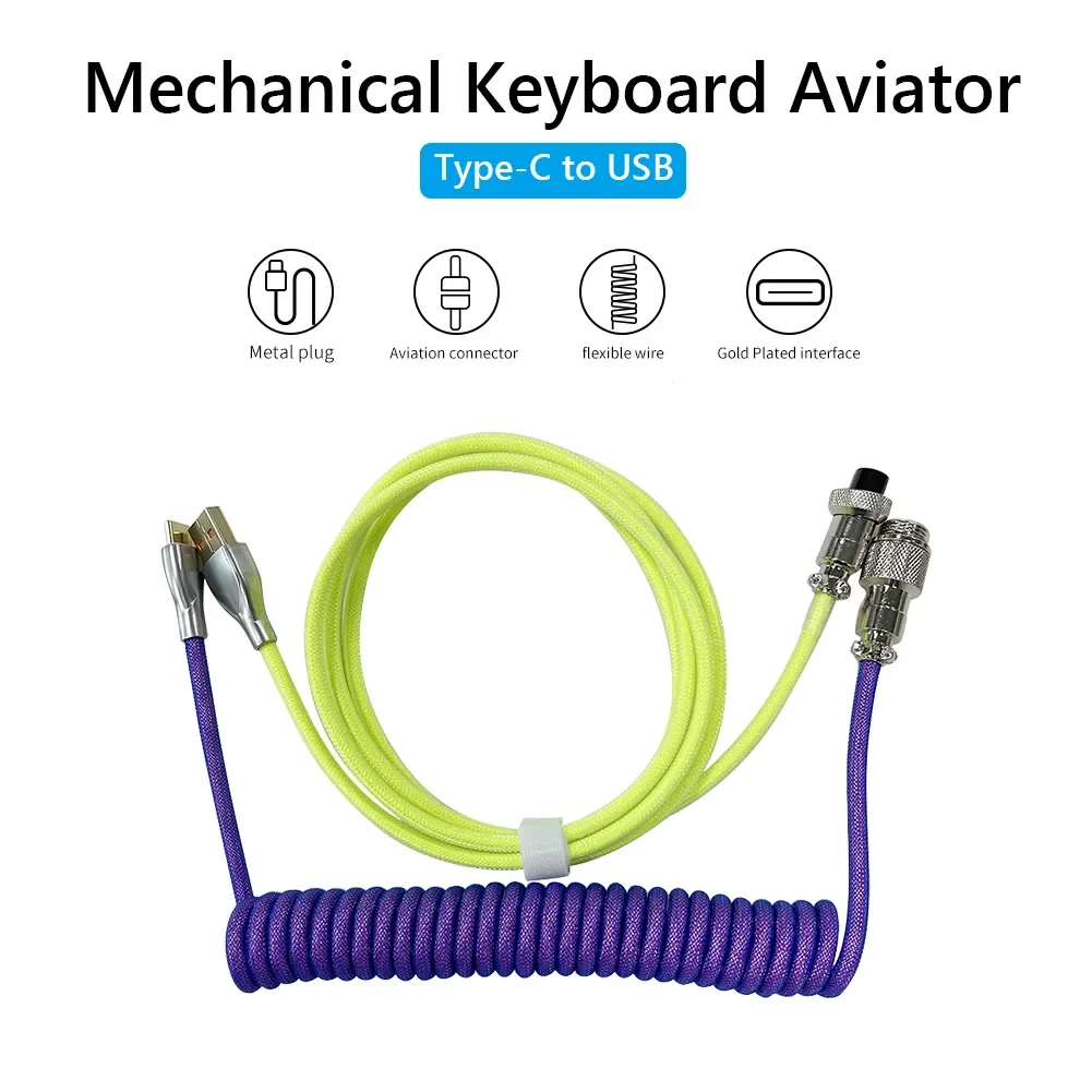 

2023 trend in 1 Coiled Aviator Wire Type-C to USB Cable for Mechanical Keyboard Aviation Connector Spiral Paracord Keyboard Acc