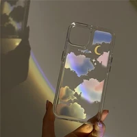 ins colorful clouds painting transparent anti fall case for iphone 13 12 11 pro max x xr xs max protective bumper hard cover