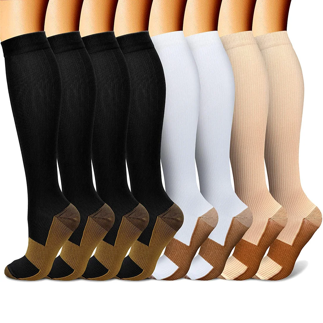 

Compression Stockings Blood Circulation Promotion Slimming Compression Socks Anti-Fatigue Solid Black Color Men and Women Socks