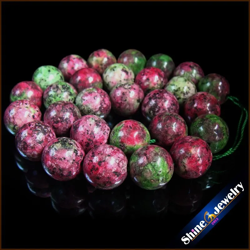 

Wholesale Natural 14mm Round Brilliant Shape Red and Green Zoisite Stones Loose Beads Strand 15" Free shipping