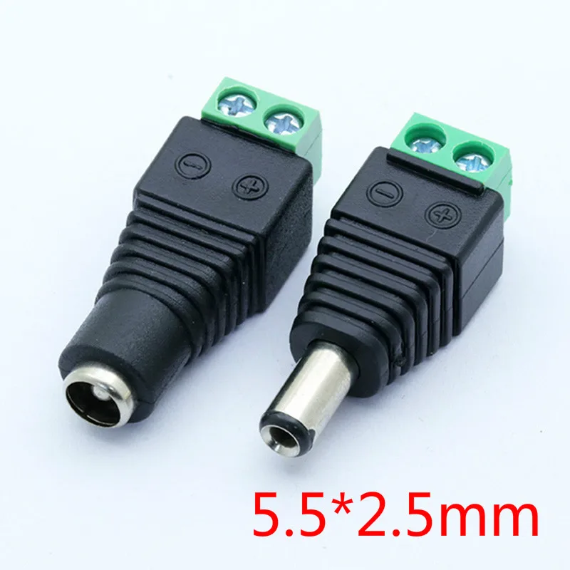 10Pcs 12V 2.5 x 5.5mm 5.5*2.5mm DC Power Male Plug Jack Adapter Connector Plug for CCTV single color LED Light