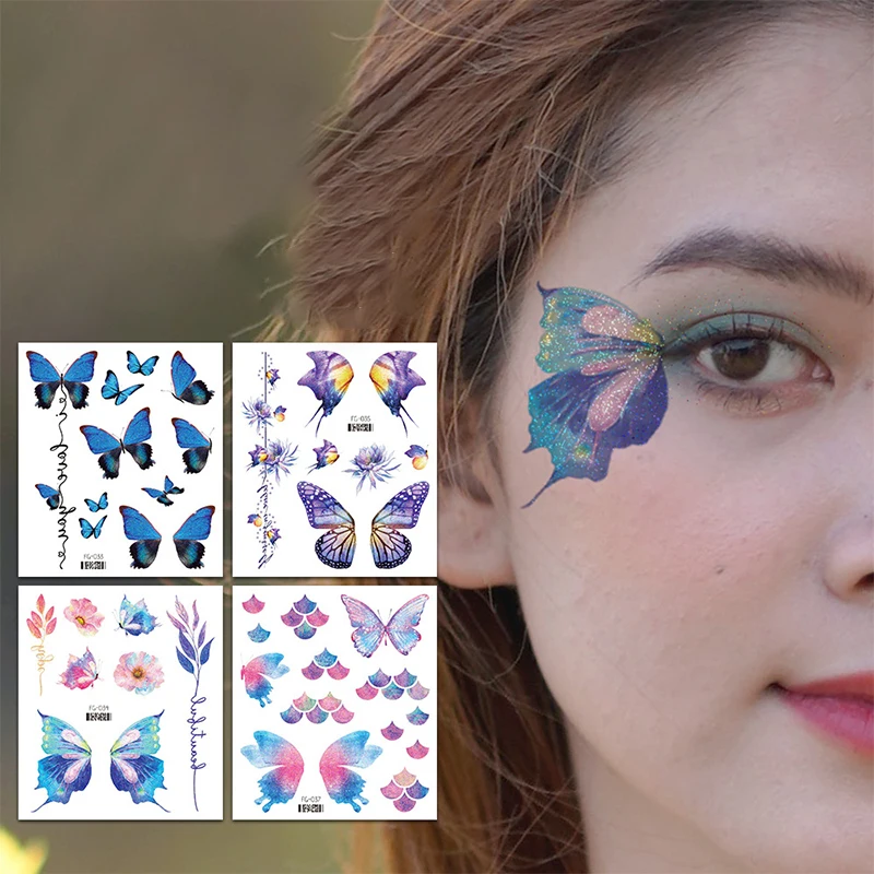 

1 лист водонепроницаемых тату-наклеек для детей и женщин, Красочные бабочки, Временные татуировки, наклейки, глаза, лицо, рука, боди-арт, искусственные татуировки