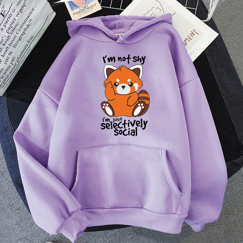 

I'm Not Shy I'm Just Selectively Social Man Hoodies Women Hoodies Funny Red Panda Hoodies 2022 Newest Long Sleeve Sweatshirts