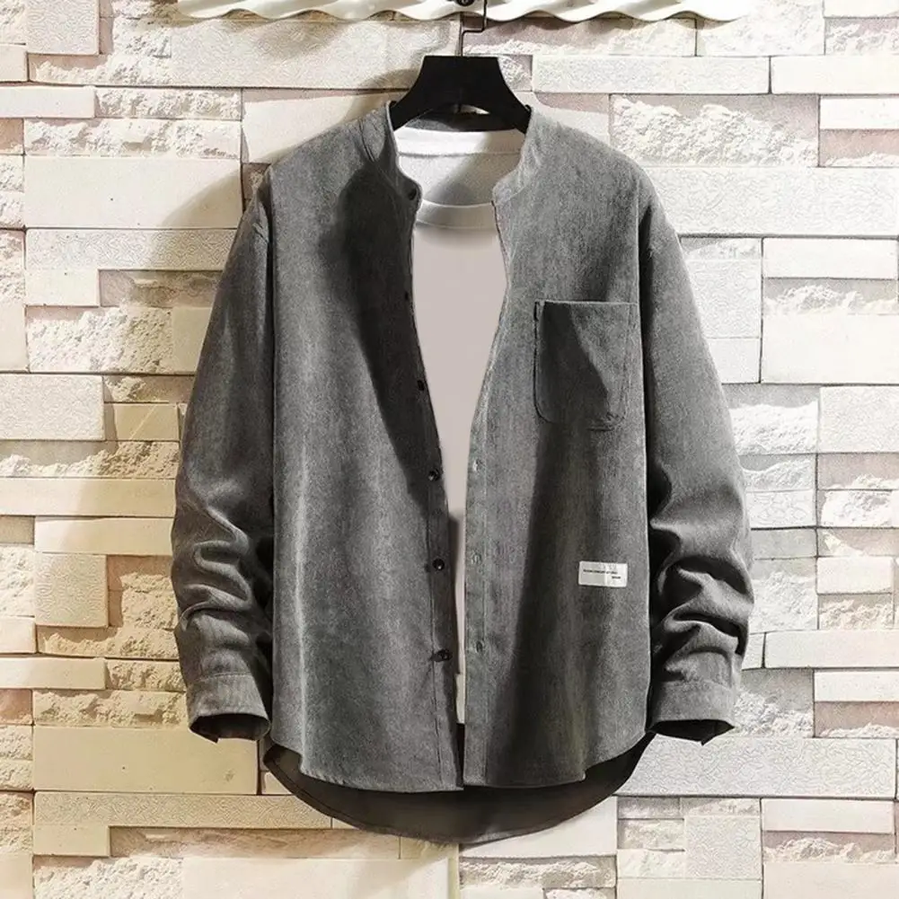 

Spring Top Loose Buttons Warm Irregular Hem Men Shirt Autumn Shirt for Work