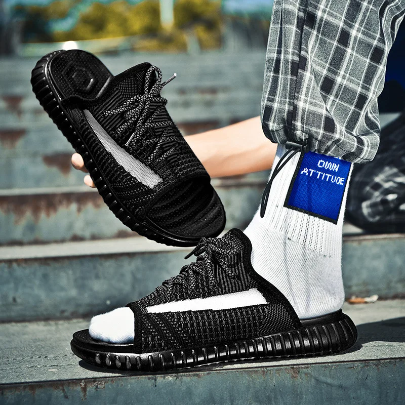 

Big Size 47 Ventilate Mesh Slippers Yeezys Air 350 Boost Men and women's Sports Slippers Shoes Outdoor Sneakers Walking Slippe