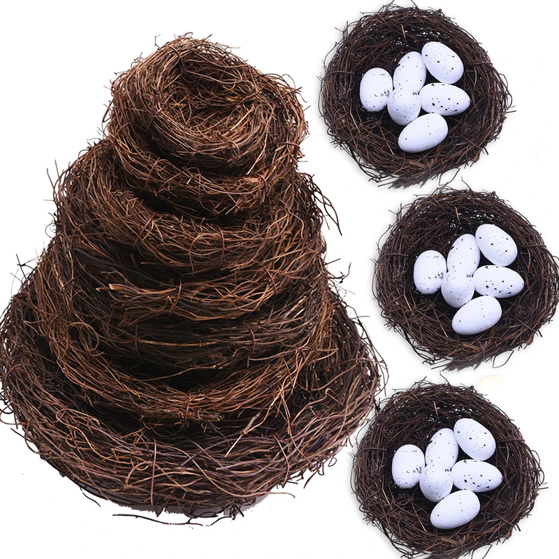 

8-25cm Round Rattan Bird Nest Easter Decoration Bunny Eggs Artificial Vine Nest For Home Garden Decor Happy Easter Party Supply