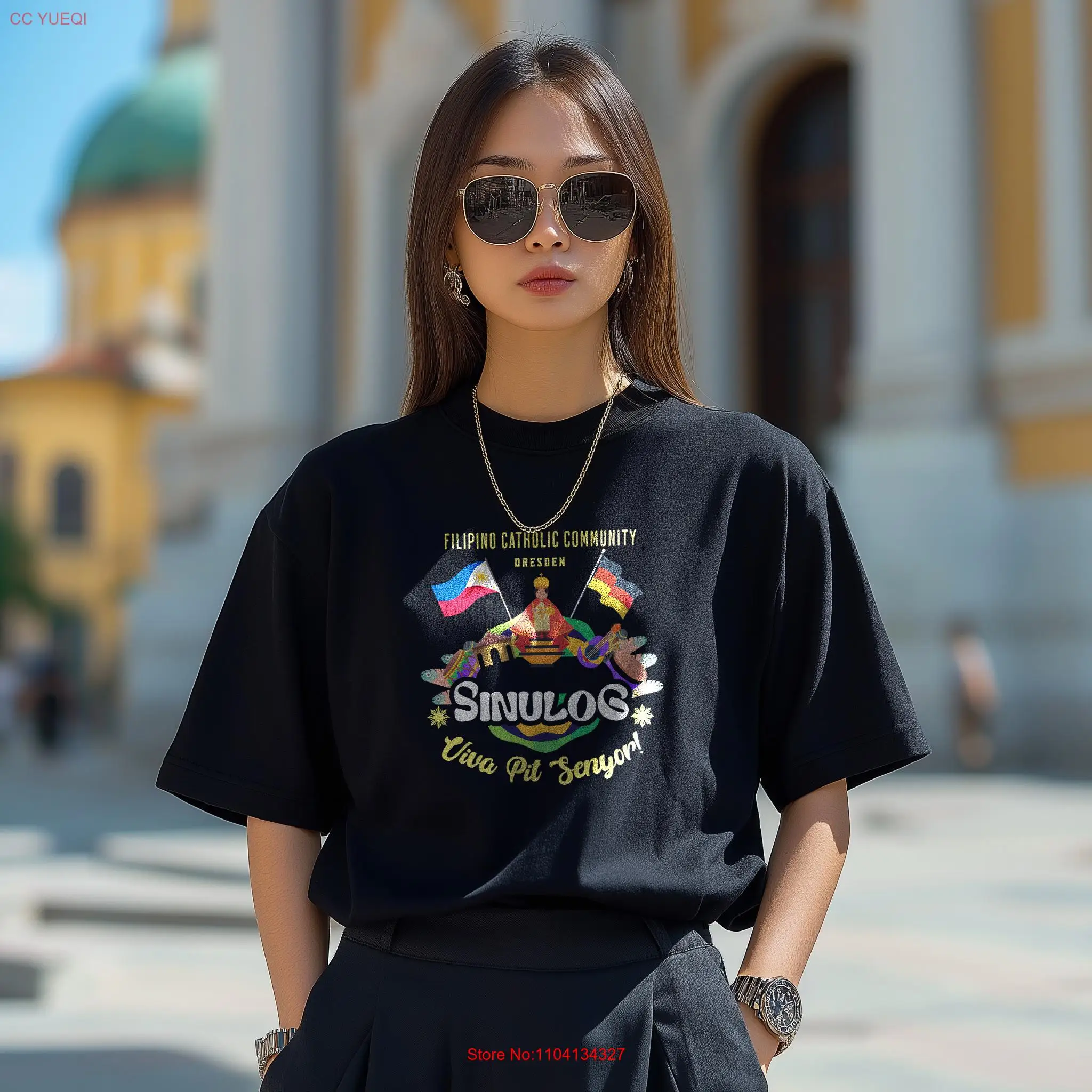 Sinulog Viva Pit Senyor Dresden Черная футболка из плотного хлопка с длинными или короткими